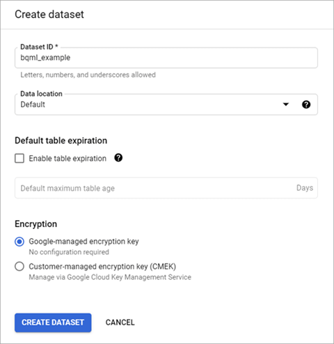 Figure 3. Creating a new dataset