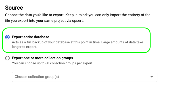 05 firestore export entire database 1