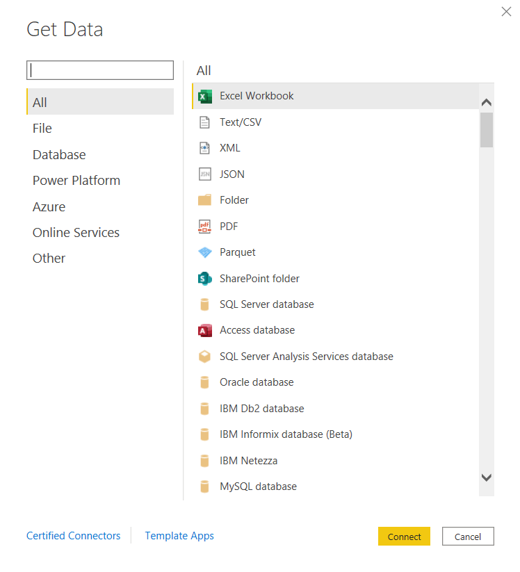 1 power bi get data options