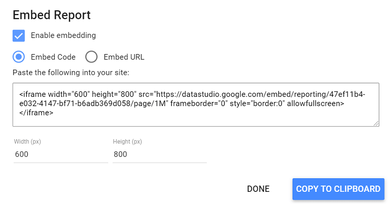 10 Data Studio embed report functionality.