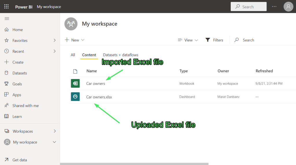 20 excel file imported to power bi
