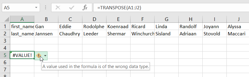 22 wrong data type error