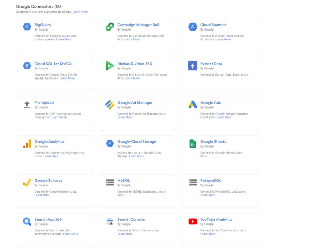 3 Data Studio Google data connectors