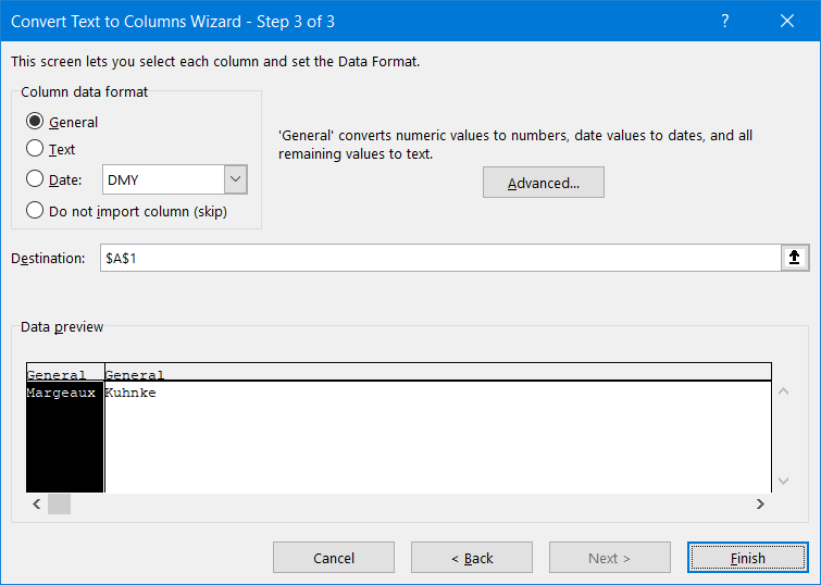 5 date format destination cell