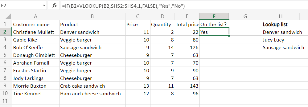 5 if vlookup list check