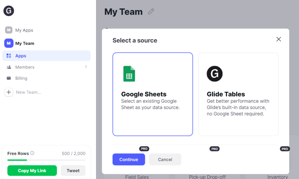5 select google sheets as source