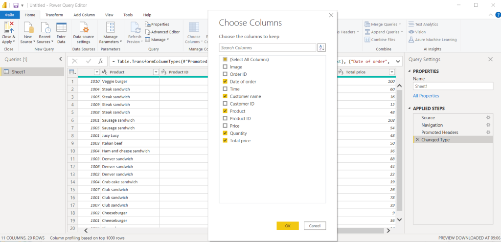 6 choose columns power query