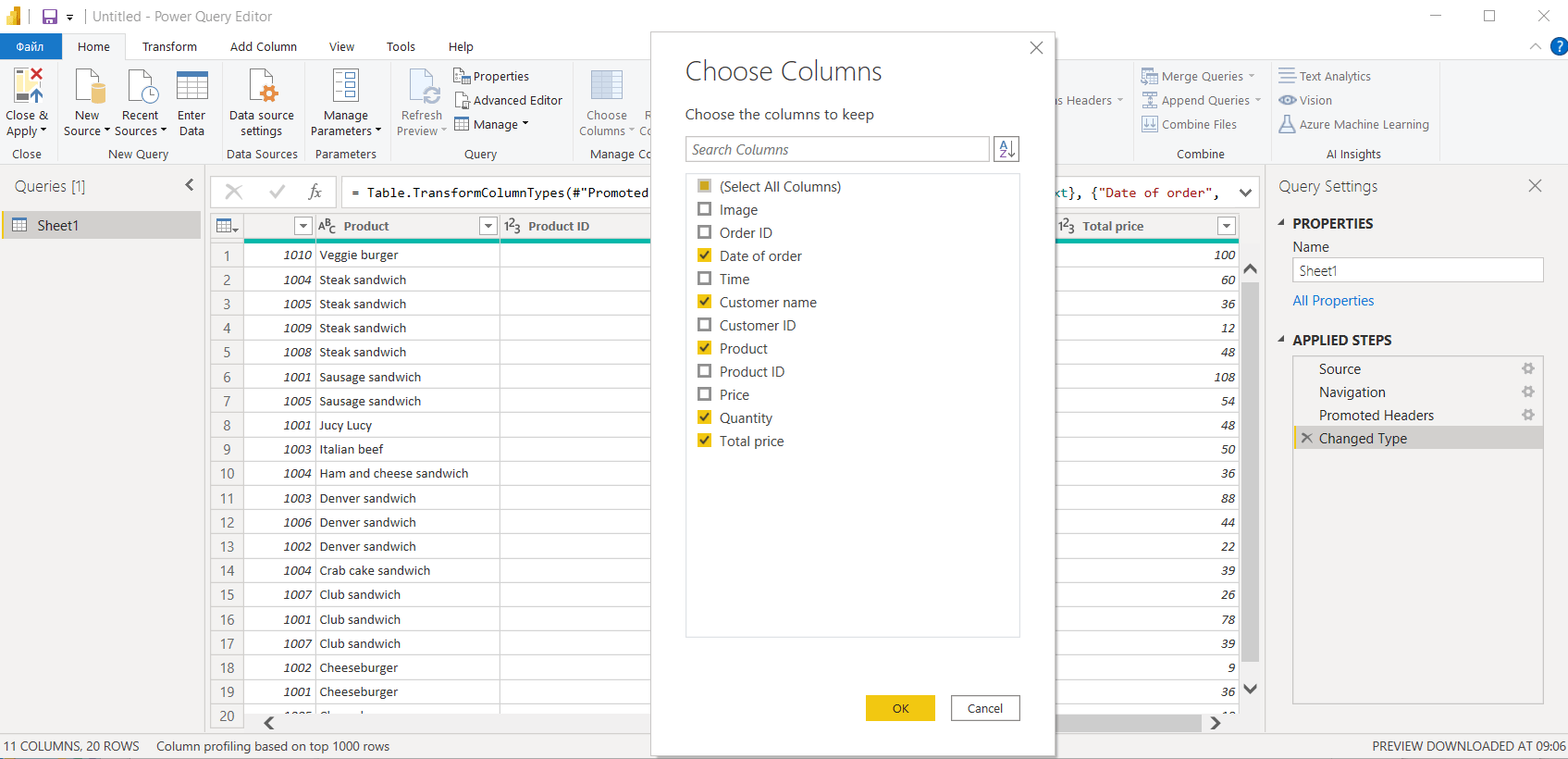 6 elegir columnas power query