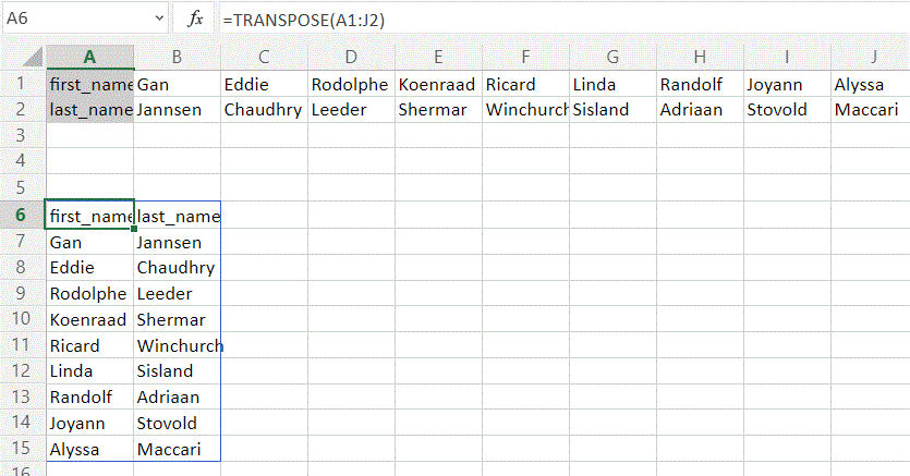 6 transpose formula excel online