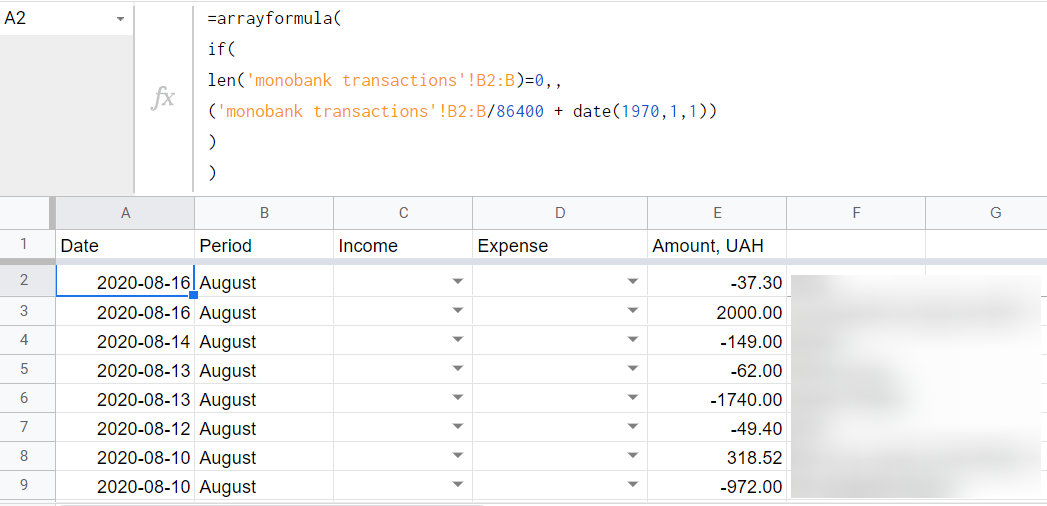 ARRAYFORMULA DATE functions