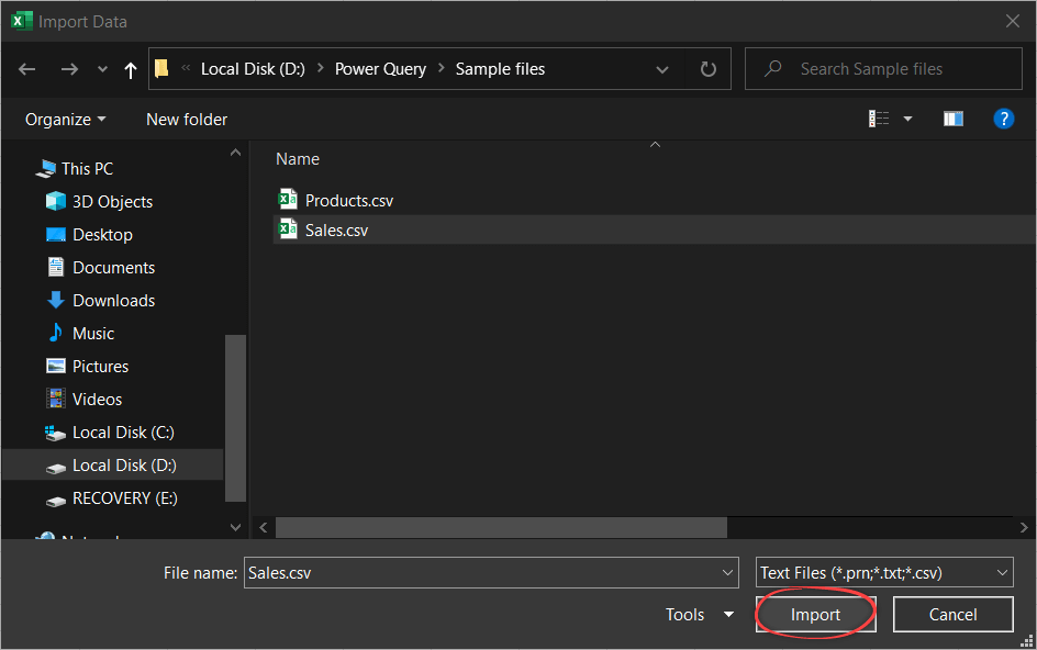 Figure 05. Importing Sales.csv