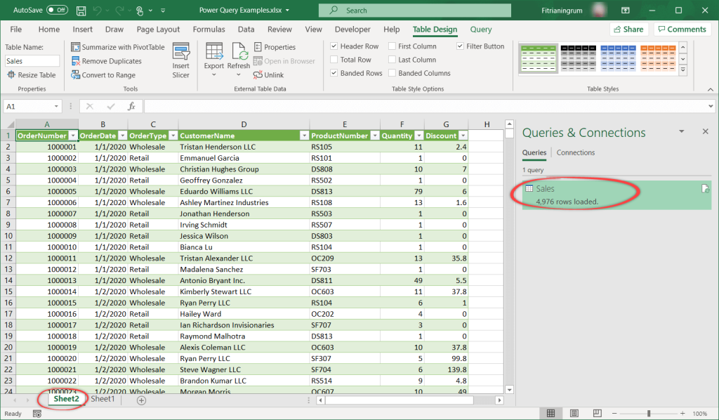 Figure 07. Sales table in a new worksheet