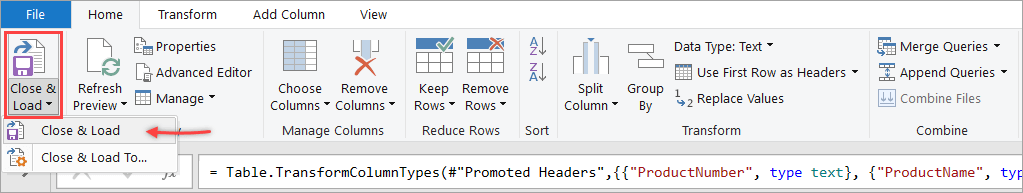 Figure 10. Close Load button in the Power Query Editor
