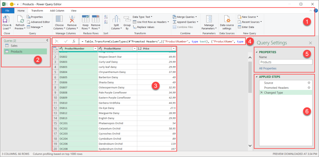 Figure 14. The main elements of Power Query Editor