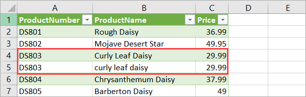 Figure 15. Duplicate rows in the Products table