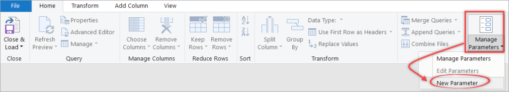 Figure 20. The Manage Parameters button