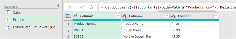 Figure 22. Using a parameter in the Products query