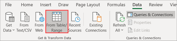 Figure 29. Creating a query From Table Range