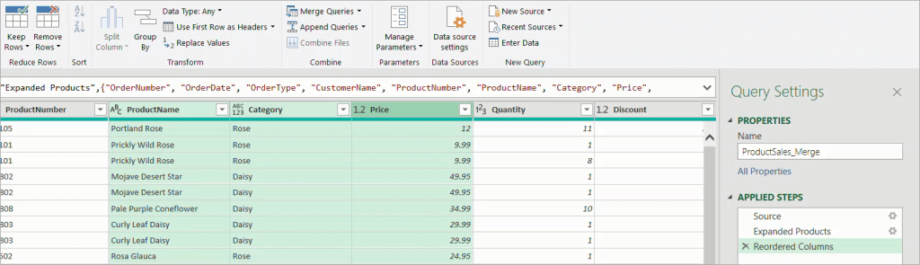 Figure 43. Reordering columns