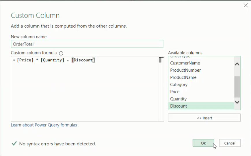 Figure 45. The Custom Column formula