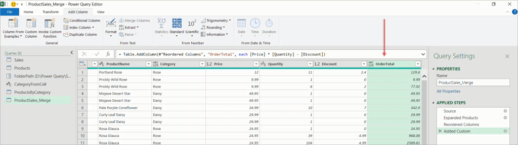 Figure 46. The OrderTotal column
