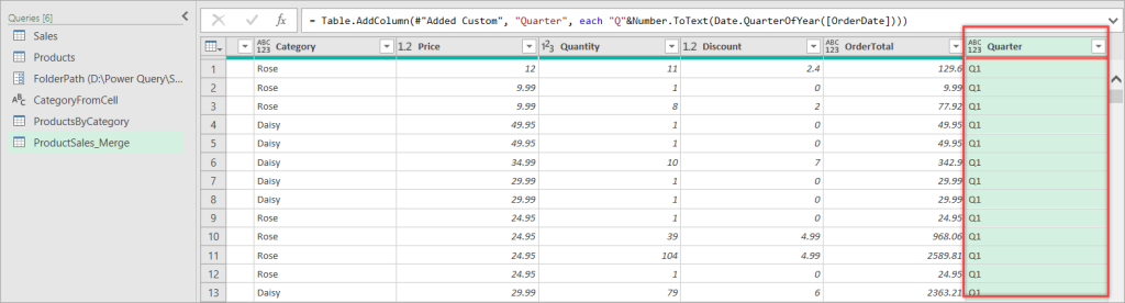 Figure 48. A new column Quarter