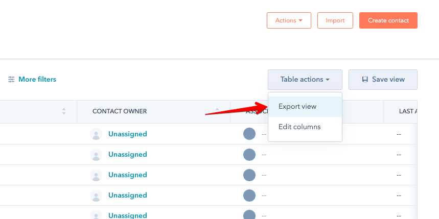 1 hubspot export view