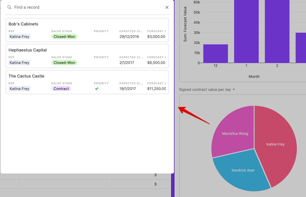 20 airtable reports deals by rep