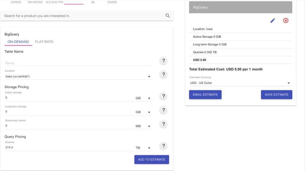 4 bq gcp pricing calculator
