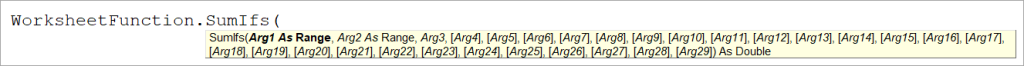 Figure 01. The Excel SUMIFS VBA syntax