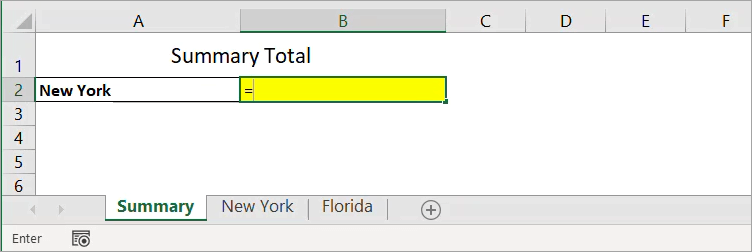 Figure 02. Typing the equal sign in the destination cell