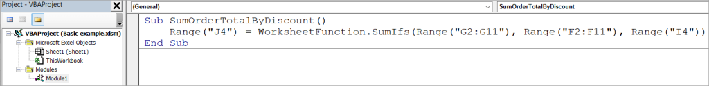 Figure 05. A SUMIFS VBA code basic example