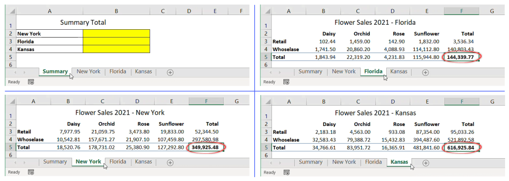 Figure 09. An example of how to link numbers from different sheets in Excel