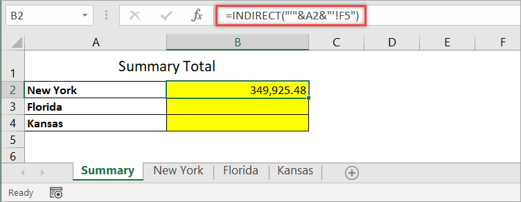 Figure 11. Using the INDIRECT function to link sheets in Excel