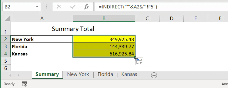Figure 12. Applying the INDIRECT formula for other states as well