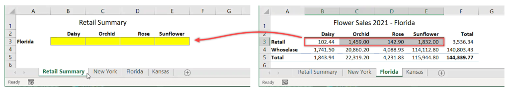 Figure 13. How to link a range of cells from another sheet example