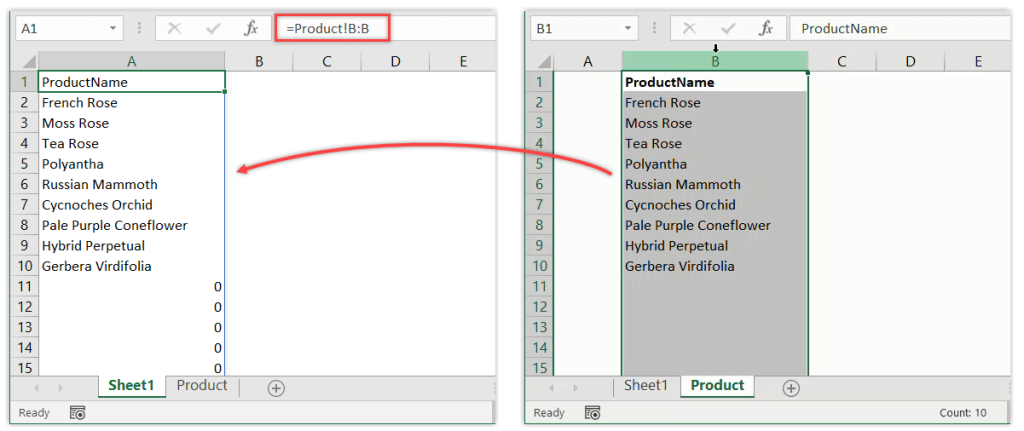 Figure 15. Link a column to another sheet example