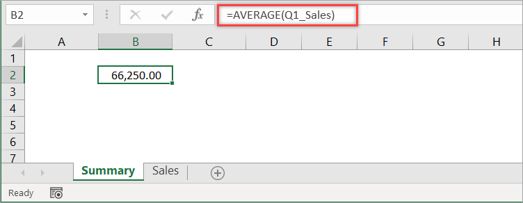 Figure 20. An example of referencing a defined name in a calculation