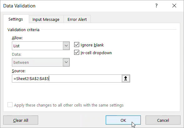 Figure 22. The Data Validation dialog box