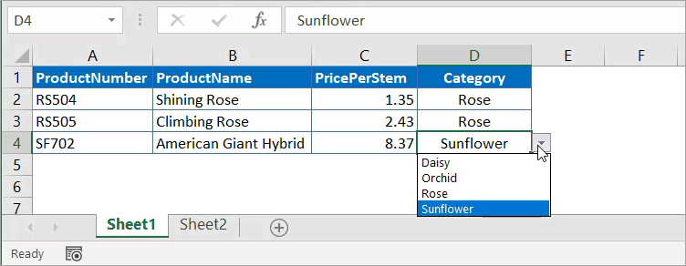 Figure 23. Link lists in different sheets in Excel result