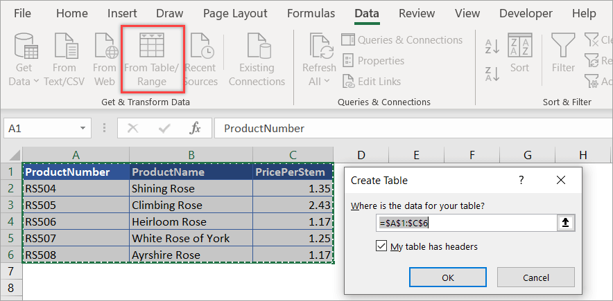 Figure 31. Creating a table