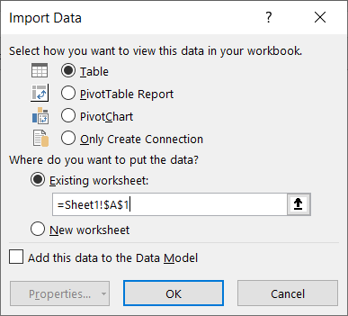 Figure 36. Loading the combined tables to another worksheet