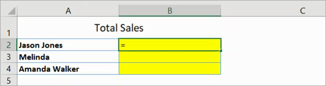 Figure 39. Typing the equal sign in the destination cell