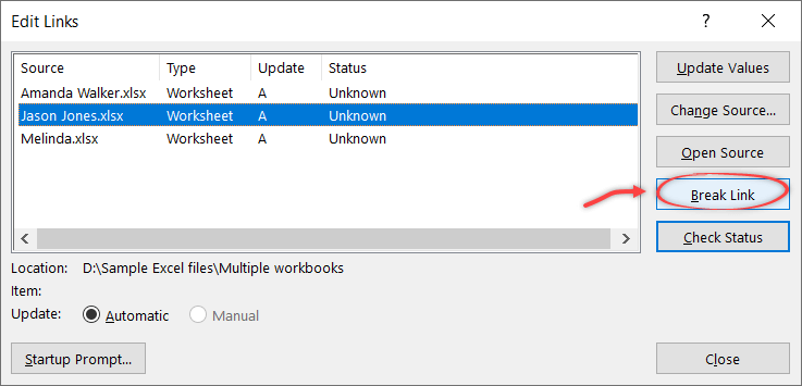 Figure 45. The Edit Links dialog box