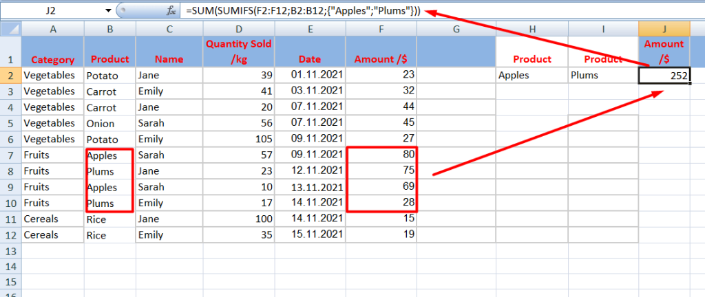 10 sumifs multiple criteria same columns
