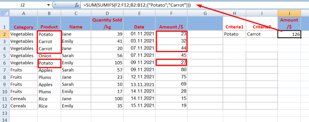 11 sumif array formula example