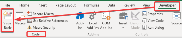29 Auswahl von Visual Basic auf der Registerkarte Developer
