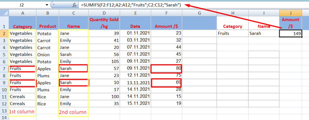 9 sumifs multiple criteria different columns