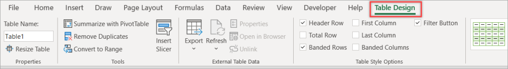 Figure 6.2. The Table Design tab