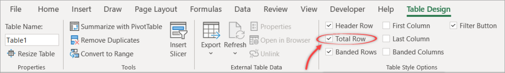 Figure 6.3. Adding the total row to an Excel table